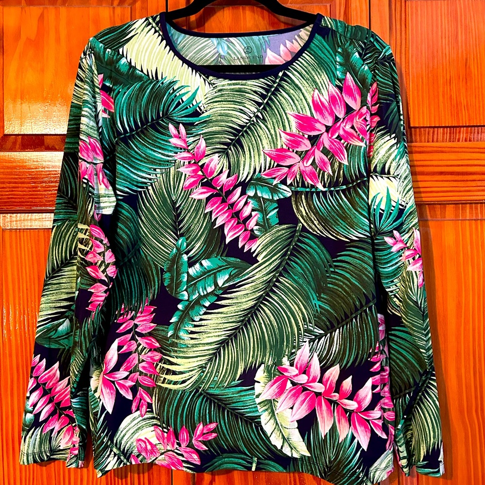 Lands’ End Long Sleeve Rash Guard Size 1X UPF 50 Sun Protection